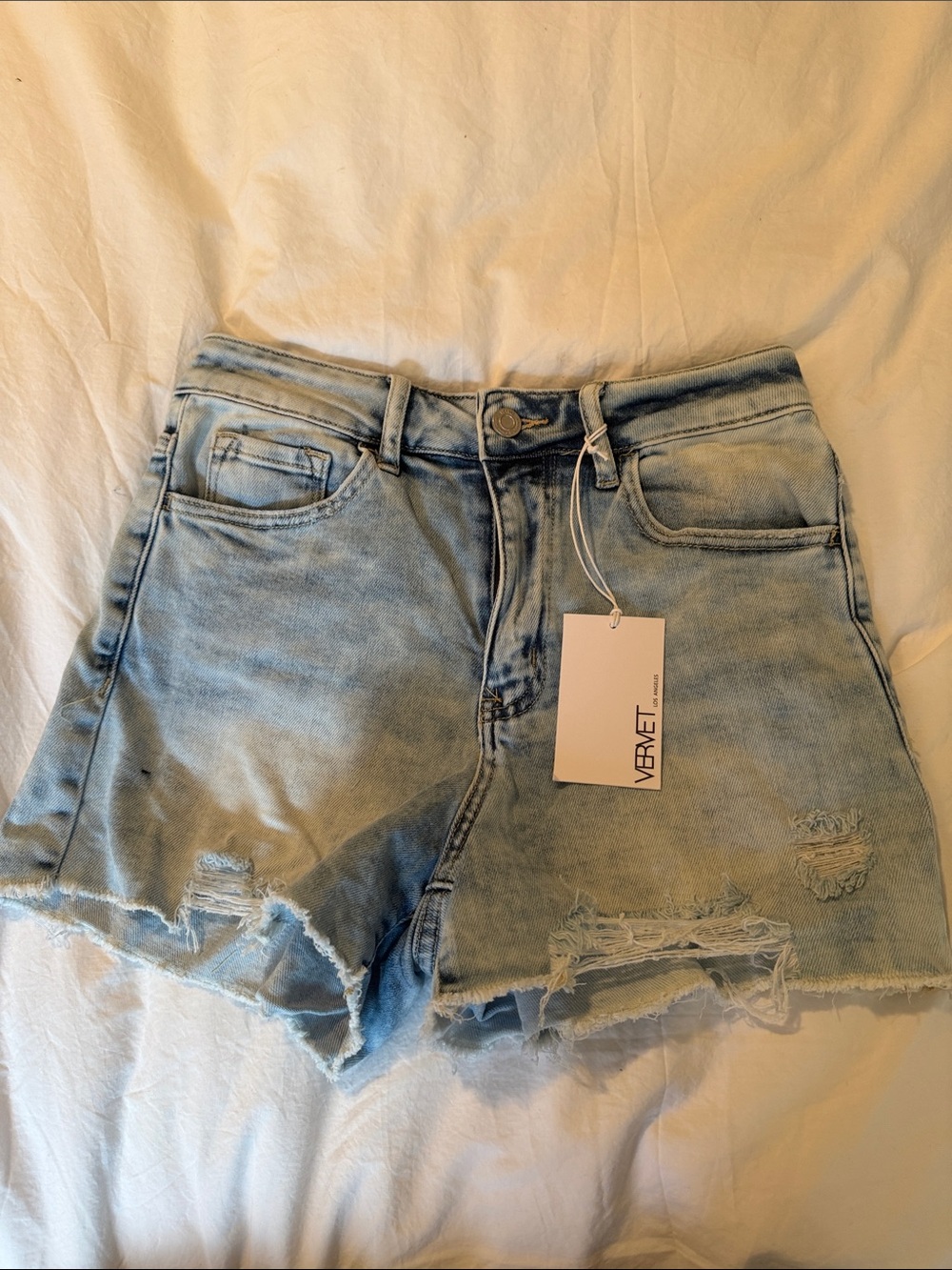 VERVET BY FLYING MONKEY Light Blue Distressed Denim Jean Shorts